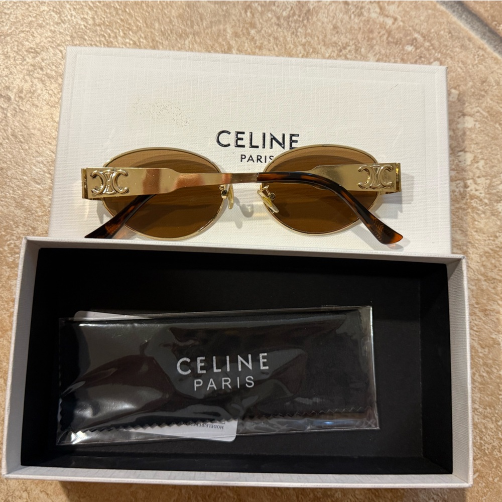 Celine Gold and Brown Sunglasses - Picture 2 of 2